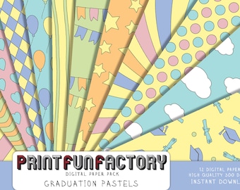 Graduation digital paper - pastel graduation school party - 12 digital papers (#212) INSTANT DOWNLOAD