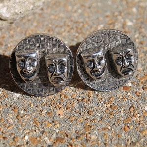 Vintage Drama Mask Cufflinks Tragedy Comedy Cufflinks Retro Accessory Sad Face Happy Face