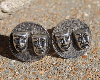 Vintage Drama Mask Cufflinks Tragedy Comedy Cufflinks Retro Accessory Sad Face Happy Face