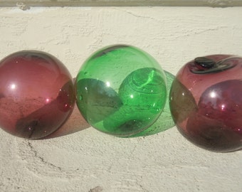 Assorted Vintage Decorative Blown Glass Float Fishing Buoy Ball Assorted Vintage Decorative Set 3 Purple Green