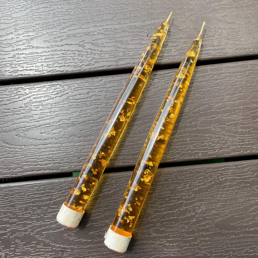Lucite Candles Gold With Gold Flecks Mid Century Modern Flameless Taper
