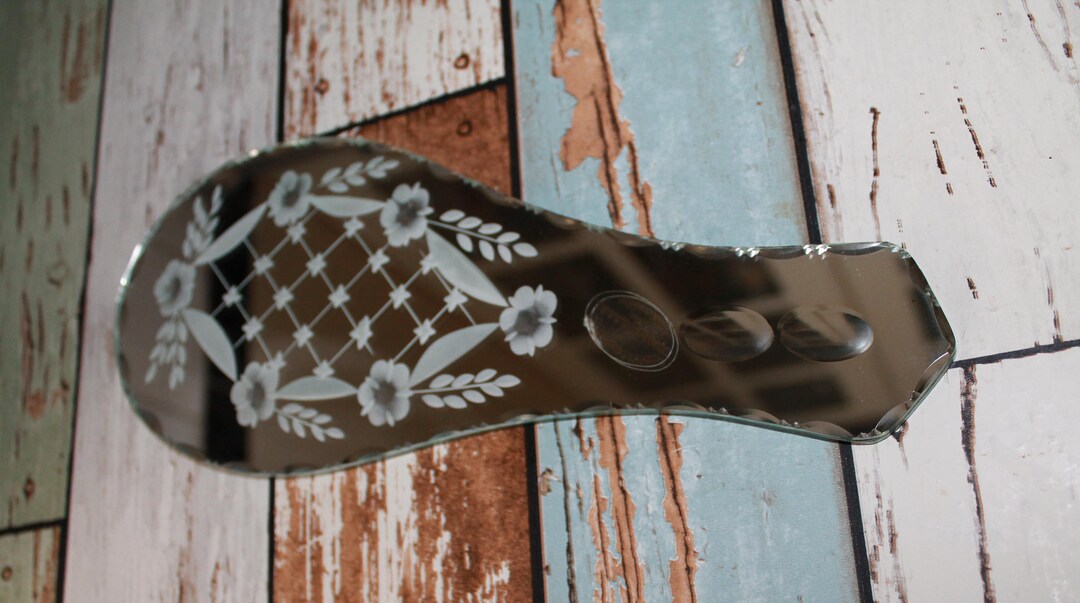 Vintage Etched Glass Hand Mirror, Art Glass Mirror, Czech Republic ...
