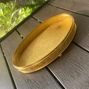Oblong Brass Tray, Dresser Tray, Etched, Unique Shape, Embossed Tray, Brass Chinese Tray, China, Candle Stand, Etched Flowers, Moroccan