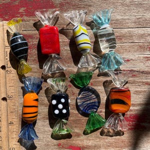 Mini Glass Candy Multi-Color Glass Candy Assorted Colors Twist Striped Wrapped Look Like Real Candy Murano Hand Blown Art Glass 8 Pieces