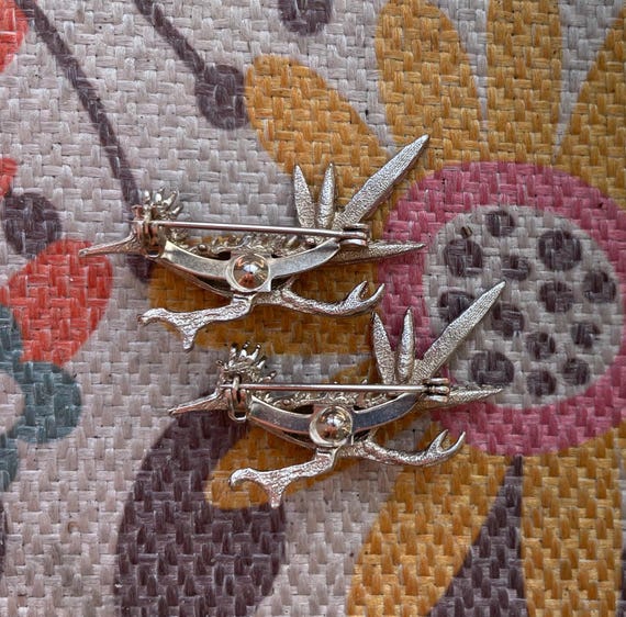 Roadrunner Brooch Set of 2 Ruby Red Eyed Silver T… - image 6