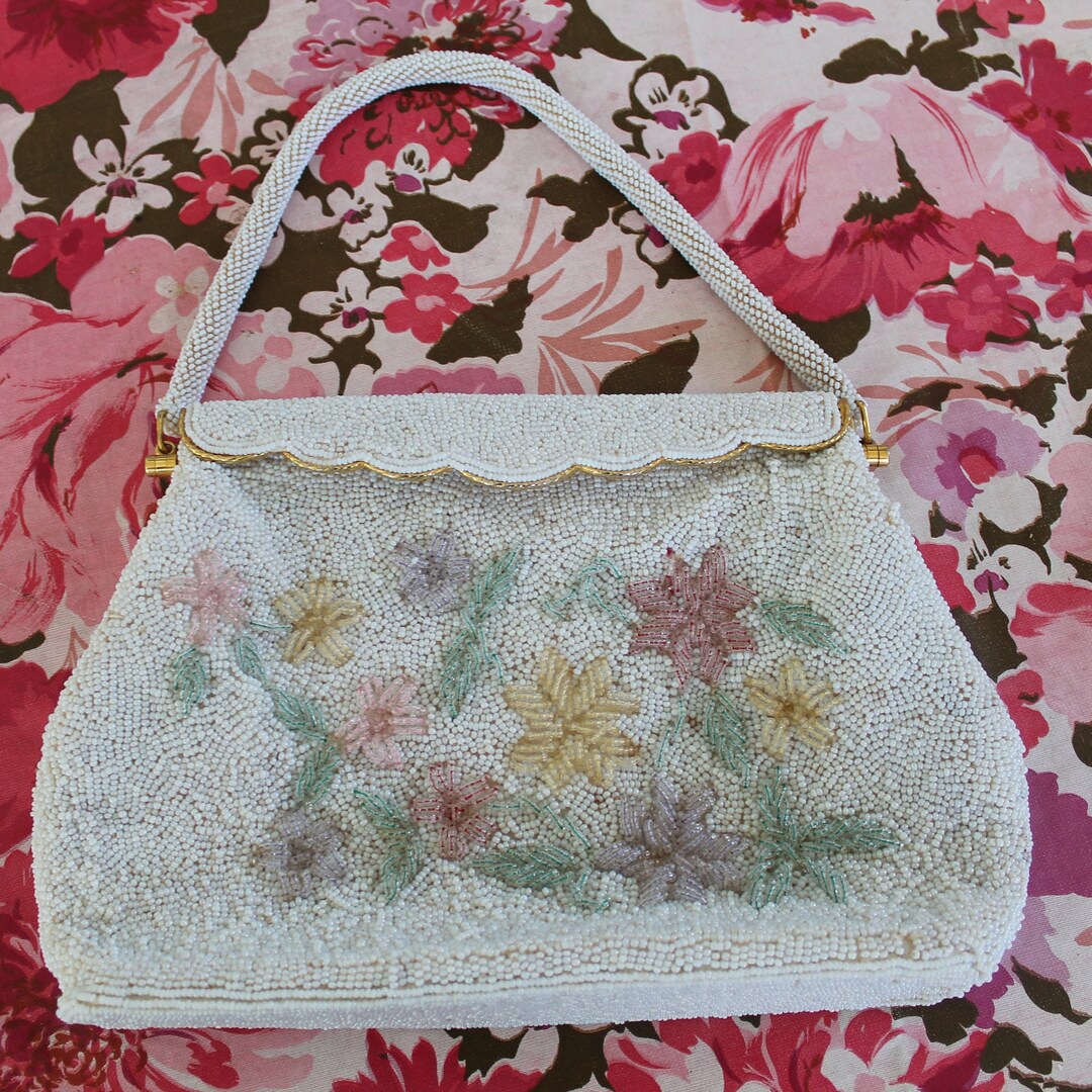 Hand Beaded Evening Bag Purse Art Deco Purse Made in Hong Kong Flower ...