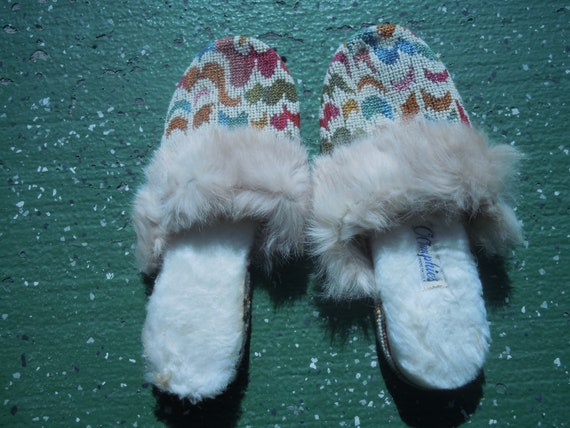 Vintage Mid Century Modern O omphies Fluffy Slip on Slipper Shoes Size 8 Etsy