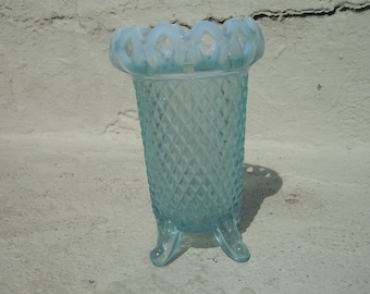 Light Blue Imperial Glass Open Edge Lace Vase 1930s