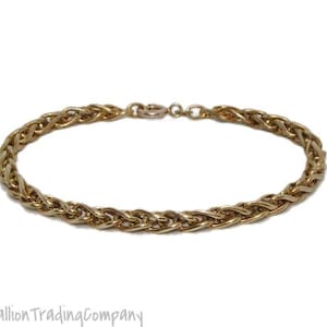 14k yellow gold 5mm round wheat spiga link starter charm bracelet 7.7&quot; 6.16 gram