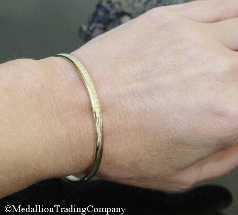 Classic 14k Solid Yellow Gold 4 Mm Domed Omega Bangle Bracelet Etsy