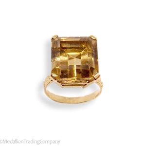 Antique 18k Yellow Gold 17.42 Carat Rectangle Smoky Brown Orange Citrine Ring Size 6