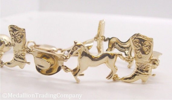 14k yellow gold cowboy hat boot horse rodeo cowgi… - image 3