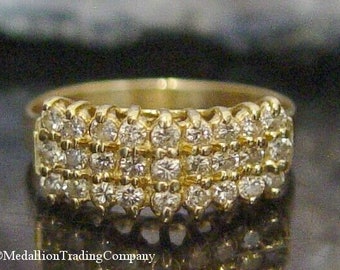 14k yellow gold .54 carat diamond pyramid 3 row stack ring size 6