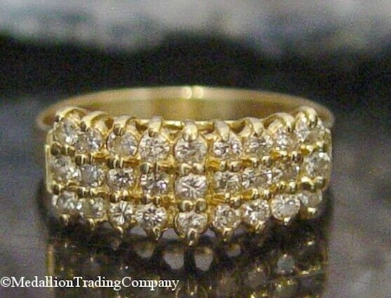 14k yellow gold .54 carat diamond pyramid 3 row s… - image 1
