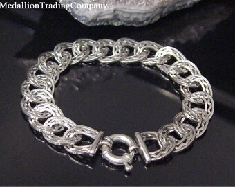 Unique 14k White Gold Flat Fancy Southwest Oval Wave Link Bracelet 12mm Wide