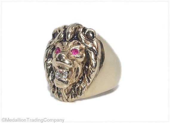 14k yellow gold .20 carat diamond & ruby lion hea… - image 2