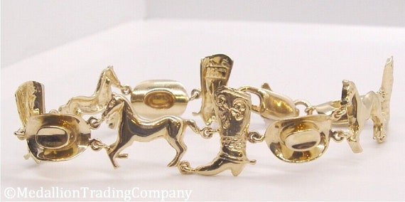 14k yellow gold cowboy hat boot horse rodeo cowgi… - image 1