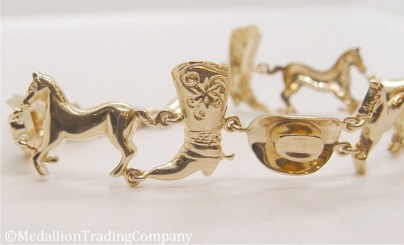 14k yellow gold cowboy hat boot horse rodeo cowgi… - image 4