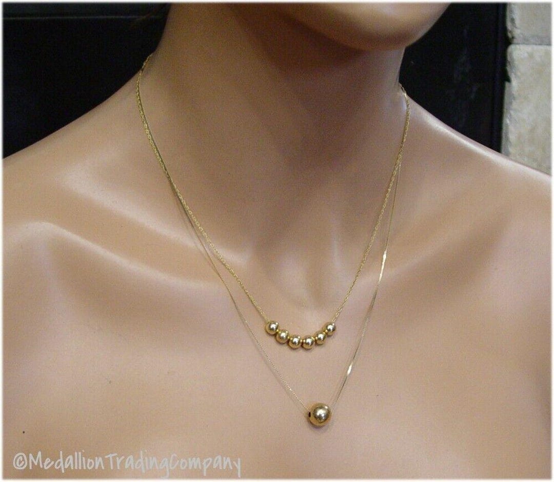 14k Yellow Gold Plain 10mm Floating Bead Ball Pendant 20 Inch