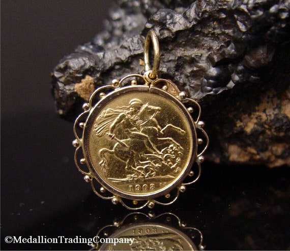 Jewelco London Solid 9ct Yellow Gold Rope Edge Frame Full Sovereign Coin  Mount Pendant : Amazon.co.uk: Fashion