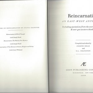 Reincarnation An East West Anthology by Head & Cranston Aeon publishing 2000 hardcover