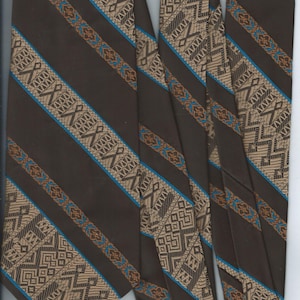 Neck tie geo pattern by brittania brown, beige, electric blue accents 1970&#39;s