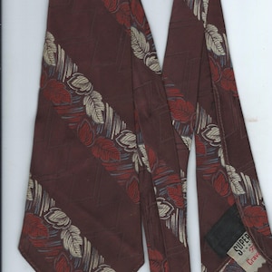 neck tie by superba cravats burgundy red and silver leaves striped abstract cool