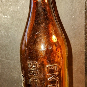 Enterprise San Francisco Brewing Co antique amber bottle wide band top 9 inches tall