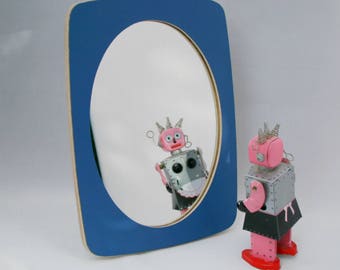 Shaving Accessory - Steel blue mirror laminated birch plywood, mens grooming mirror for bathroom or bedroom.
