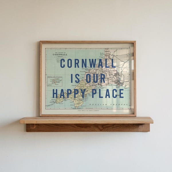 Cornwall Vintage Map Print, Cornwall Poster, Cornwall Is Our Happy Place, Coastal Art, Unframed, 8x10"/16x20"/24x30"