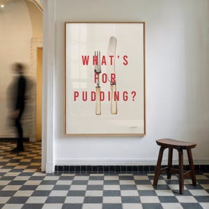 Vintage Cutlery Art Print, “What’s For Pudding?”, Typography Wall Art, Retro Kitchen Decor, Fine Art Print, A5/A4/A3/A2/A1, Unframed