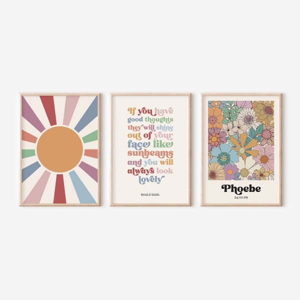 Set of 3 Prints, Personalised, If You Have Good Thoughts, Roald Dahl Quote, Nursery Art, Sunshine, Flower Wall Art, Unframed, A1/A2/A3/A4/A5