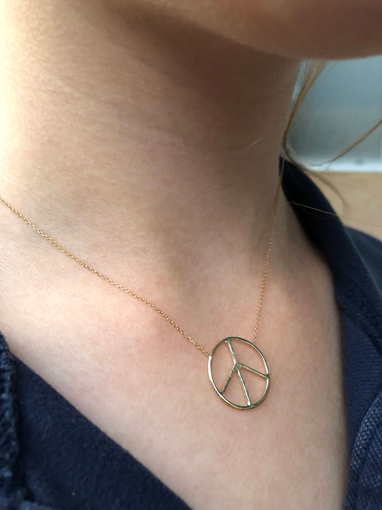 Peace Sign 14k Gold Necklace Etsy