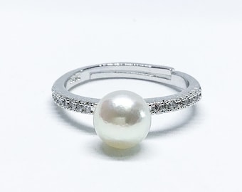 Blest Jewellery- Pearl Ring - AAA6-7 MM White Color Freshwater Pearl Ring, Cubic Zirconia With 925 Silver