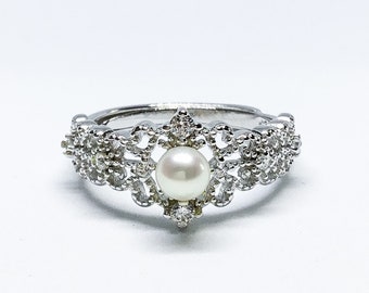 Blest Jewellery- Pearl Ring - AAA 4-5MMWhite Color Freshwater Pearl Ring, Cubic Zirconia With 925 Silver