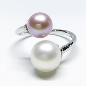 Blest Jewellery Pearl Ring AAA6-8MM Pink&White Color Freshwater Pearl Ring, Cubic Zirconia With 925 Silver image 1