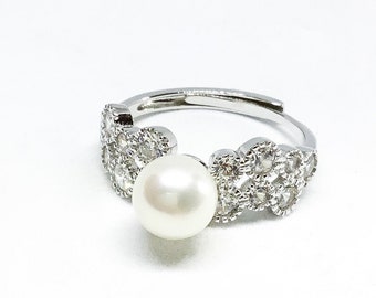 Blest Jewellery- Pearl Ring - AAA 6-7 MM White Color Freshwater Pearl Ring, Cubic Zirconia With 925 Silver