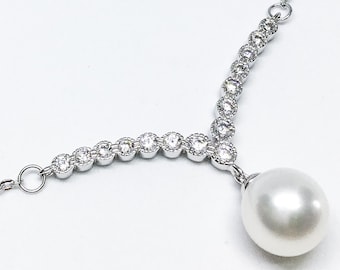 Blest Jewellery- Pearl Pendant - AAA8-9MMWhite Color Freshwater Pearl Pendant , Cubic Zirconia With 925 Silver,18 Inches 925 Silver Chain 