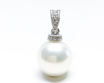 Blest Jewellery- Pearl Pendant - AAA11MMWhite Color Freshwater Pearl Pendant , Cubic Zirconia With 925 Silver,18 Inches 925 Silver Chain 