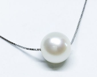 Blest Jewellery- Pearl Pendant - AAA9-10MMWhite Color Freshwater Pearl Pendant With 925 Silver,18 Inches 925 Silver Chain 