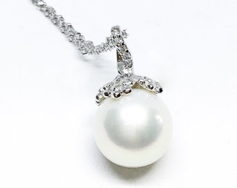 Blest Jewellery- Pearl Pendant - AAA11MM White Color Freshwater Pearl Pendant , Cubic Zirconia With 925 Silver,18 Inches 925 Silver Chain 