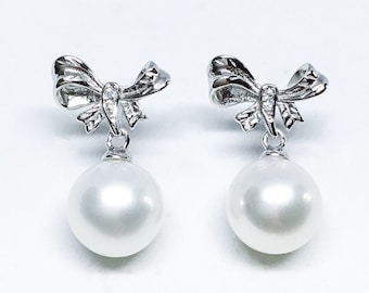 Blest Jewellery- Pearl Earring - AAA8-9MM White Color Freshwater Pearl Earrings, Cubic Zirconia With 925 Silver