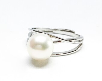 Blest Jewellery- Pearl Ring - AAA 7-8MM White Color Freshwater Pearl Ring, Cubic Zirconia With 925 Silver