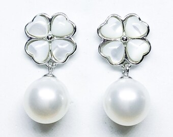 Blest Jewellery- Pearl Earring - AAA8-9MM White Color Freshwater Pearl Earrings, Cubic Zirconia With 925 Silver