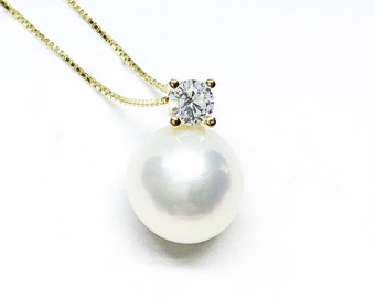 Blest Jewellery- Pearl Pendant - AAA8-9MMWhite Color Freshwater Pearl Pendant , Cubic Zirconia With 925 Silver,18 Inches 925 Silver Chain 