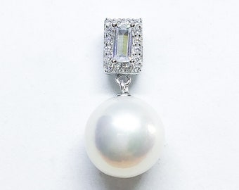 Blest Jewellery- Pearl Pendant - AAA11 MMWhite Color Freshwater Pearl Pendant , Cubic Zirconia With 925 Silver,18 Inches 925 Silver Chain 