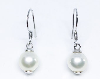 Blest Jewellery-Pearl Earrings - AAA7-8MM White Color Freshwater Round Pearl Earrings - Bridal Pearl Jewelry