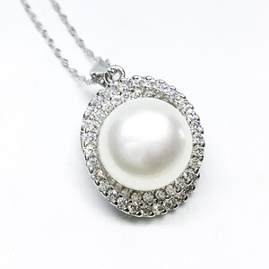 Blest Jewellery Pearl Pendant AA 10-11MM White Color Freshwater Pearl Pendant , Cubic Zirconia With 925 Silver,18 Inches 925 Silver Chain image 1