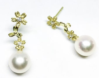 Blest Jewellery- Pearl Earring - AAA7-8MM White Color Freshwater Pearl Earrings, Cubic Zirconia With 925 Silver