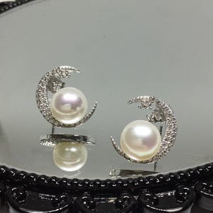 Blest Jewellery Pearl Earring AAA 7-8MM White Color Freshwater Pearl Earrings, Cubic Zirconia With 925 Silver image 1